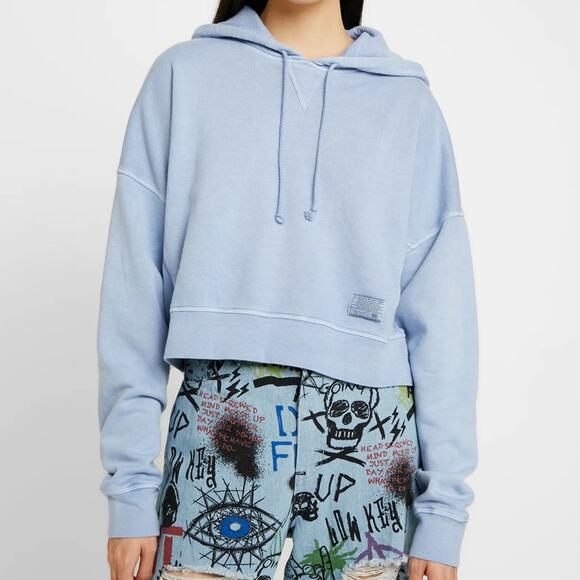 NWT BDG Slouchy Cropped Hoodie Dusty Blue Size Small - Picture 5 of 12